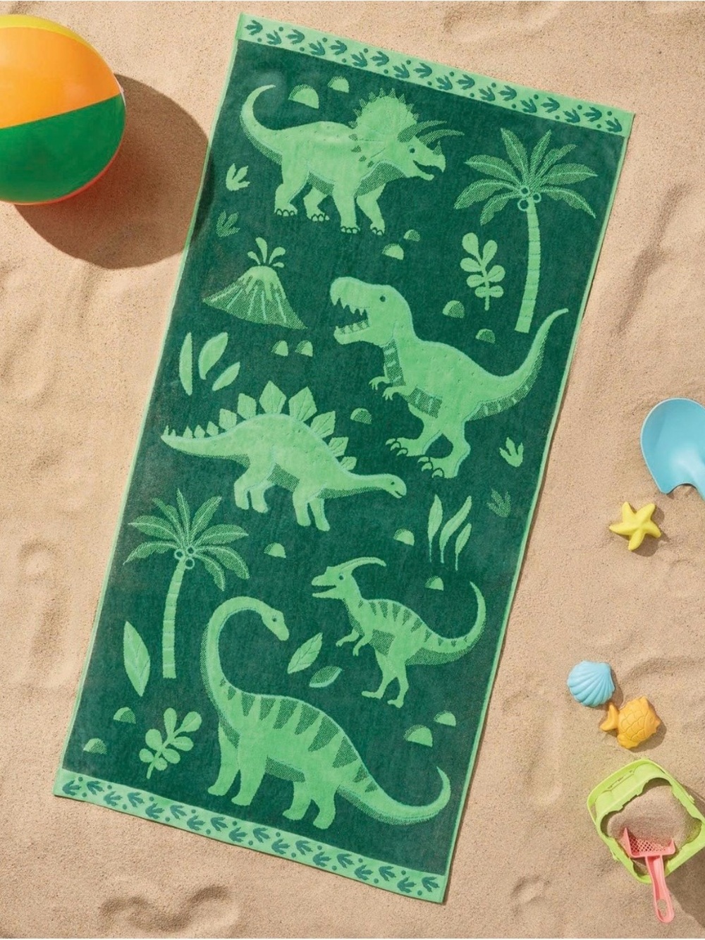 Green Kids Dinosaur Beach Towel - Playful Dino Print